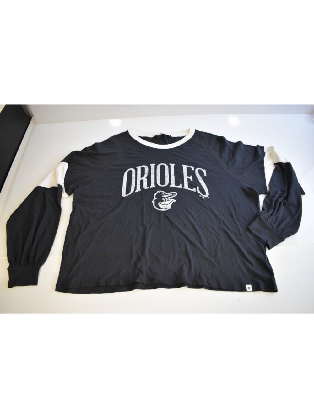'47 Baltimore Orioles Women's XL Grey White Long Sleeve T Shirt 100% Cotton
